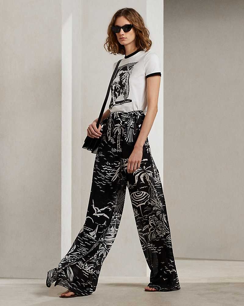 Pantalones Ralph Lauren Yazmin Beach-Print Silk Gauze Mujer Black/White | UIALJDT-07 - vista 1