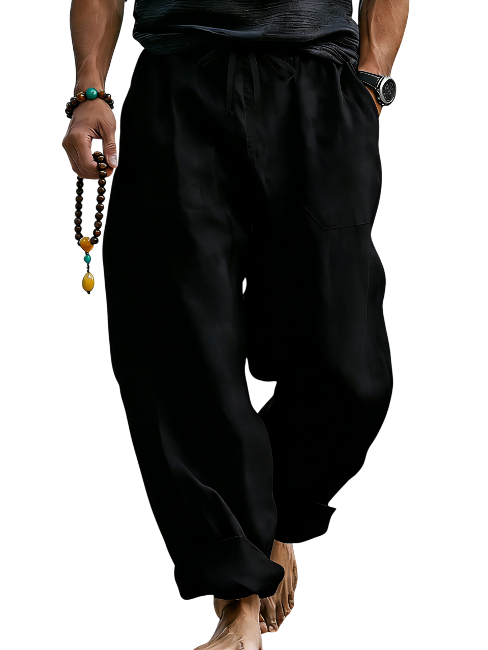 Pantalón de lino Blend holgado Fit transpirable Summer Beach Trousers para hombre