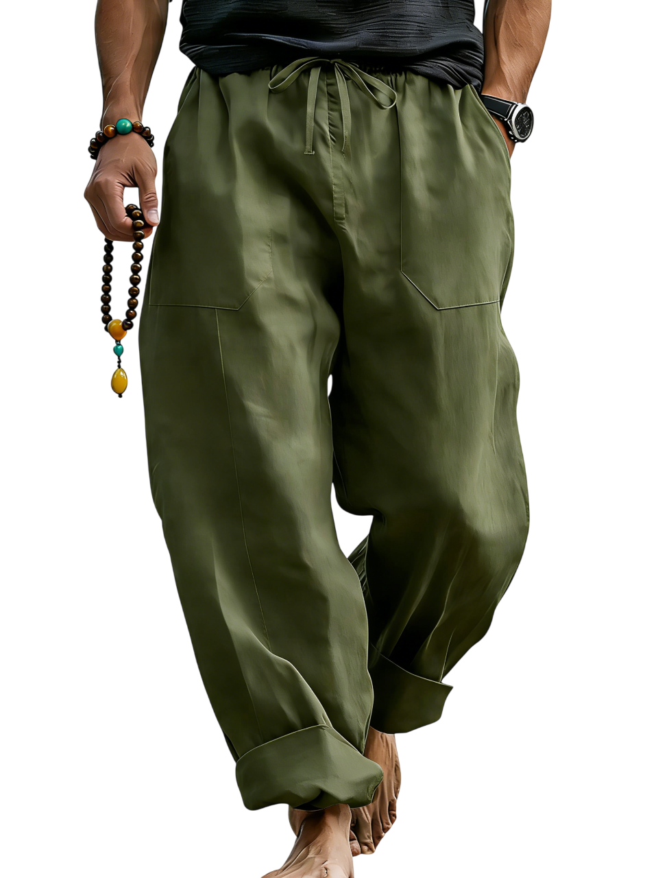 Pantalón de lino Blend holgado Fit transpirable Summer Beach Trousers para hombre