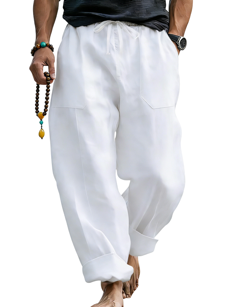 Pantalón de lino Blend holgado Fit transpirable Summer Beach Trousers para hombre