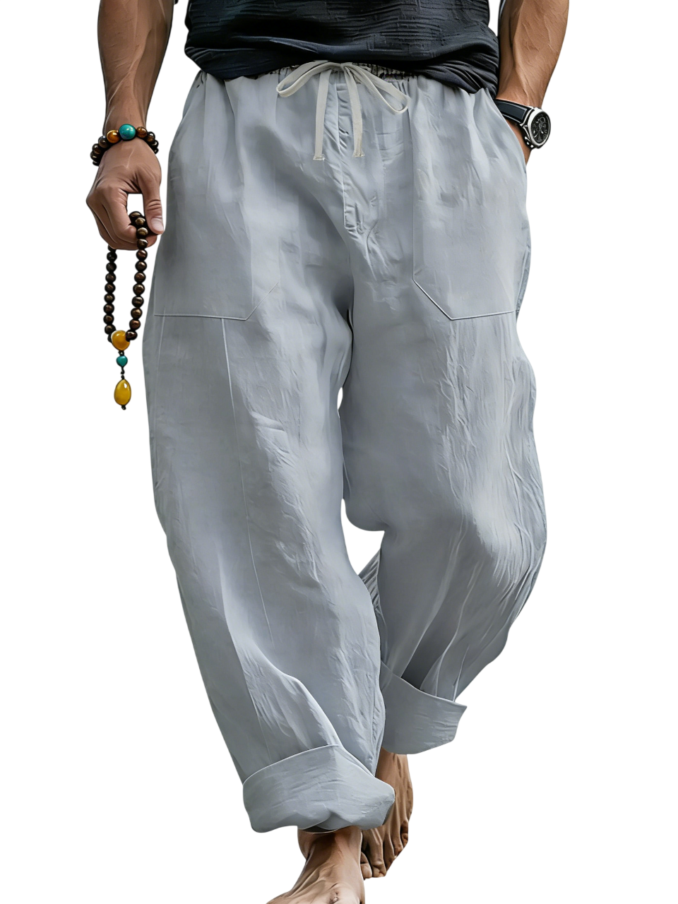 Pantalón de lino Blend holgado Fit transpirable Summer Beach Trousers para hombre