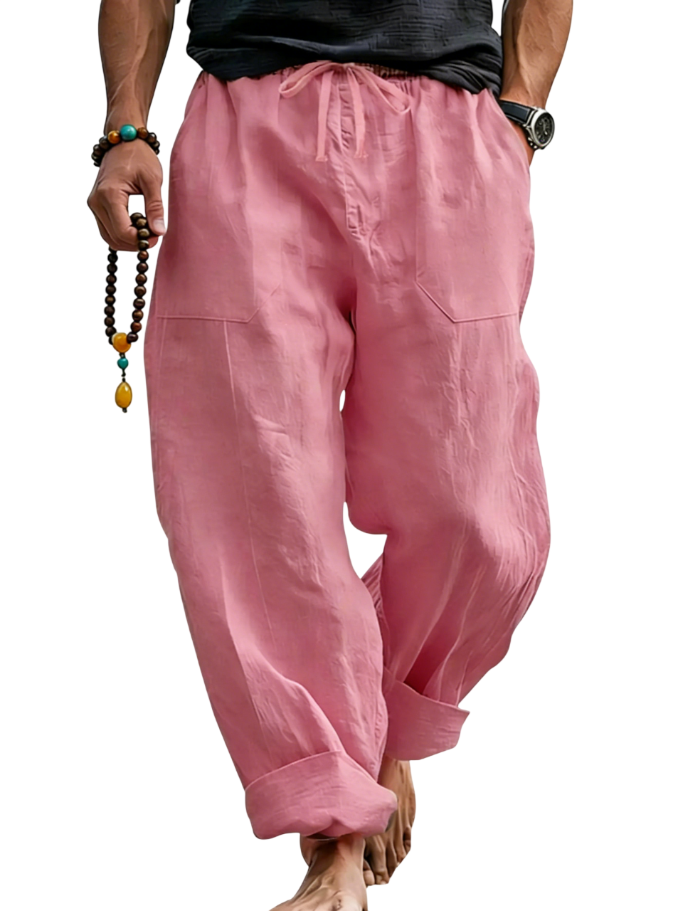 Pantalón de lino Blend holgado Fit transpirable Summer Beach Trousers para hombre