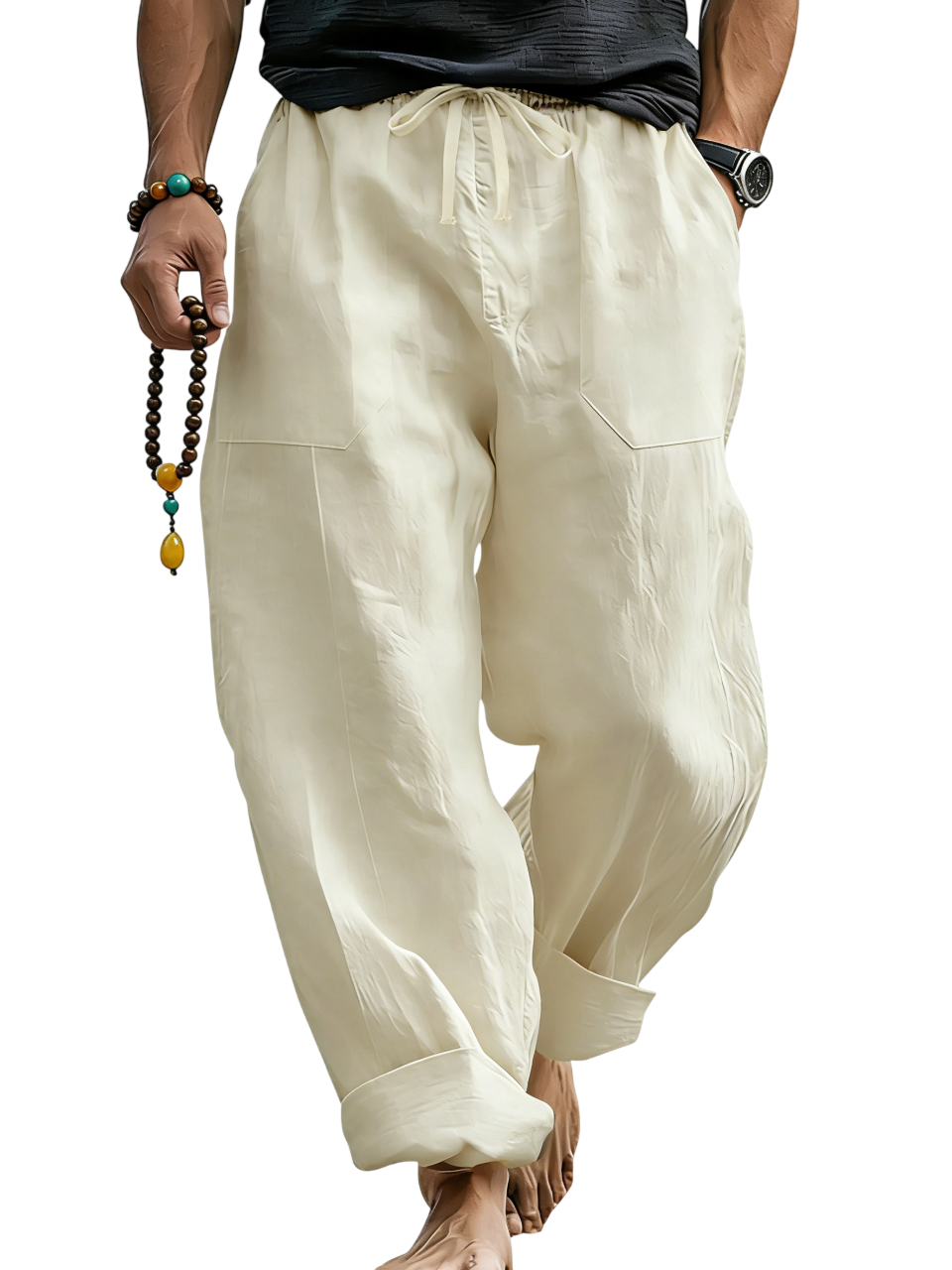 Pantalón de lino Blend holgado Fit transpirable Summer Beach Trousers para hombre