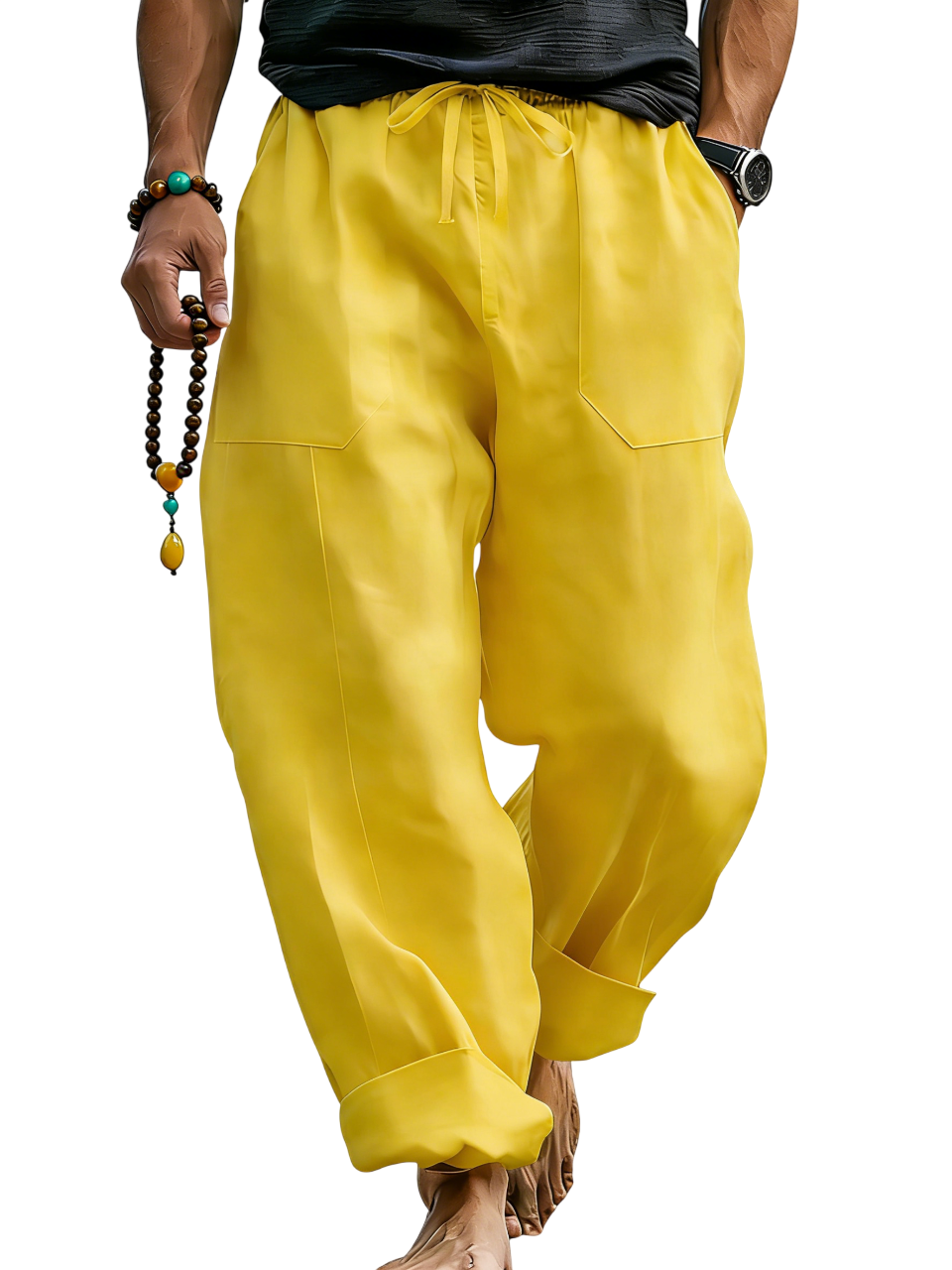 Pantalón de lino Blend holgado Fit transpirable Summer Beach Trousers para hombre