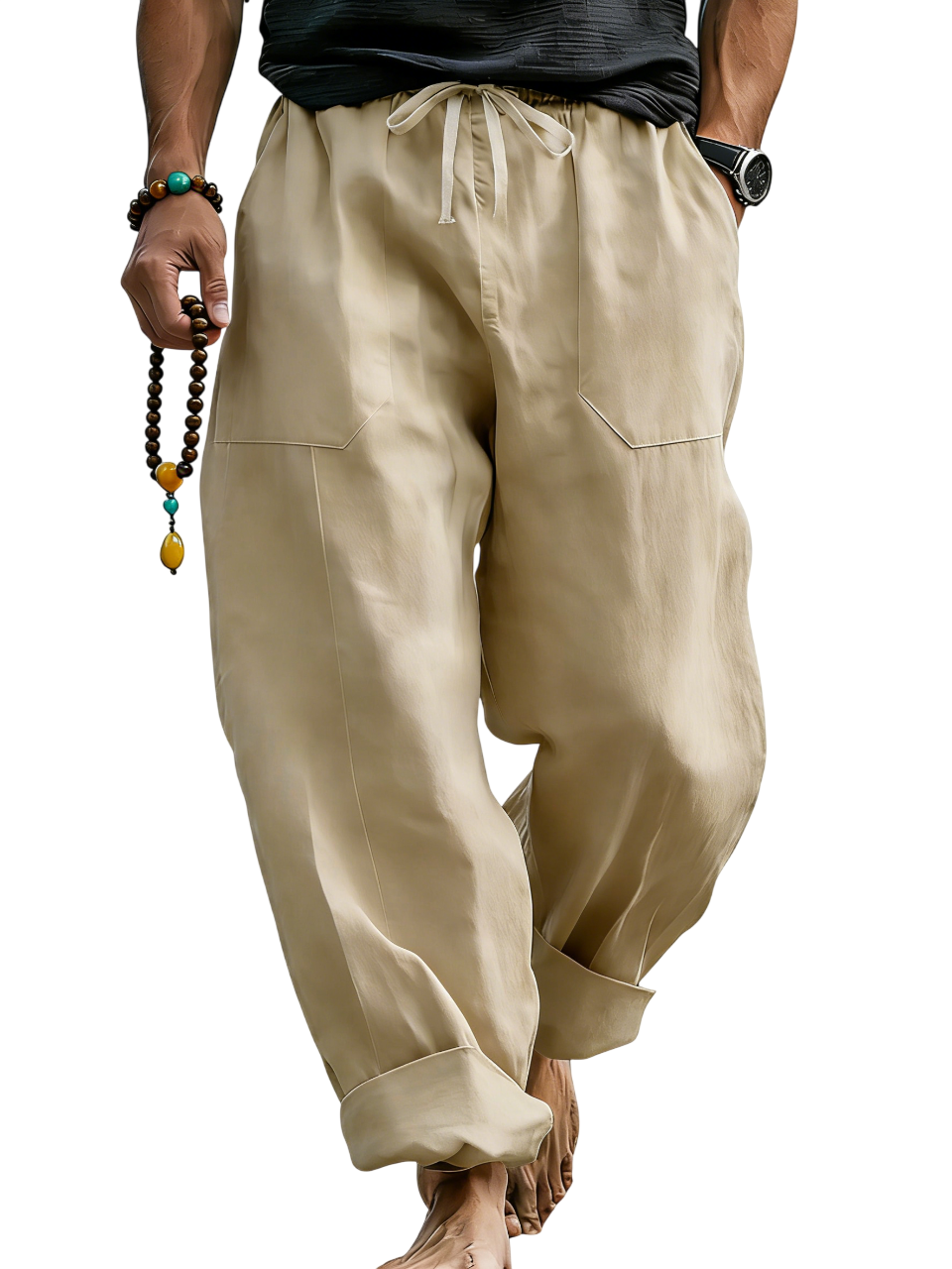 Pantalón de lino Blend holgado Fit transpirable Summer Beach Trousers para hombre