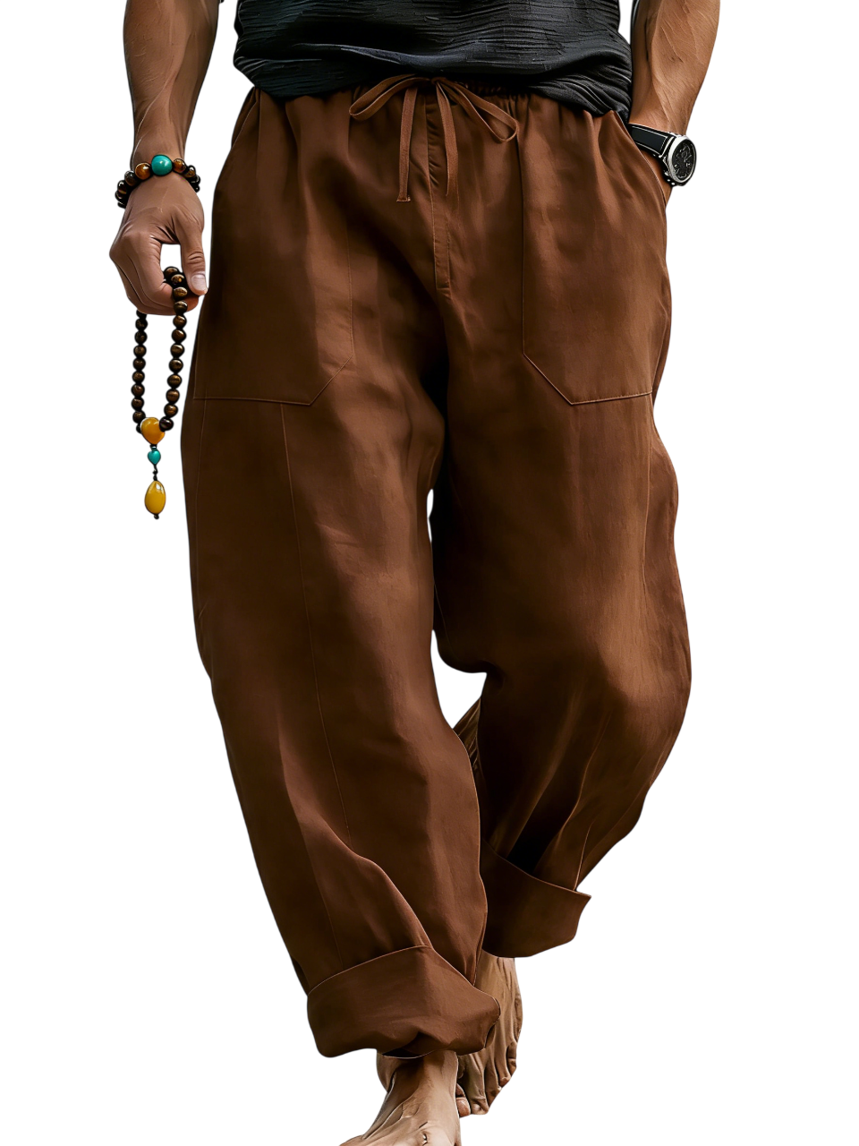 Pantalón de lino Blend holgado Fit transpirable Summer Beach Trousers para hombre