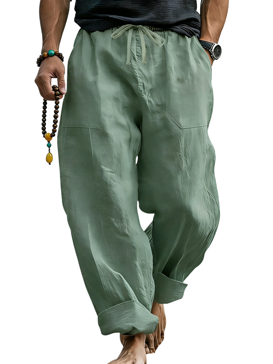 Pantalón de lino Blend holgado Fit transpirable Summer Beach Trousers para hombre