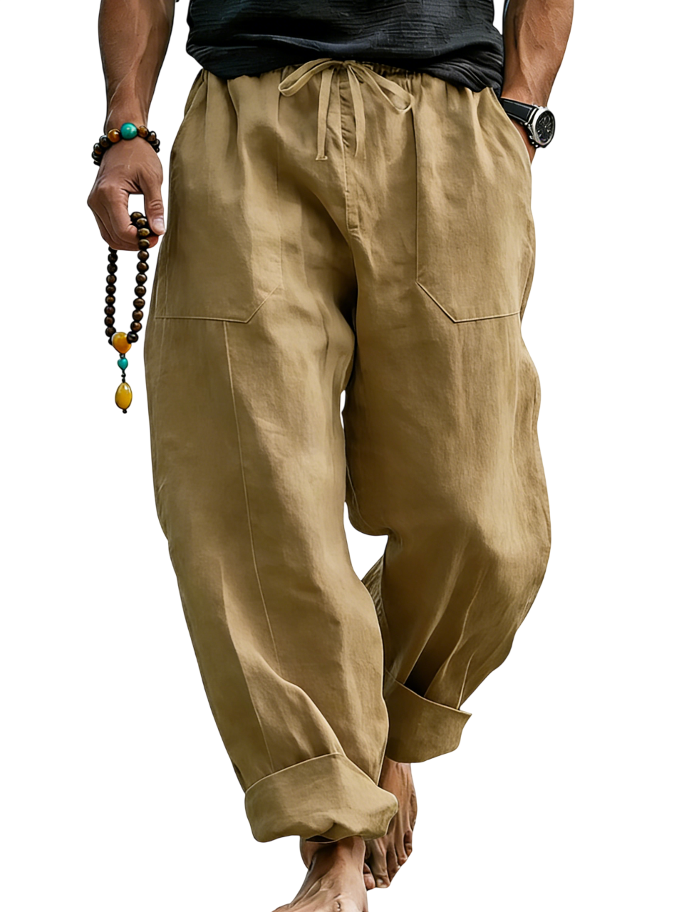 Pantalón de lino Blend holgado Fit transpirable Summer Beach Trousers para hombre
