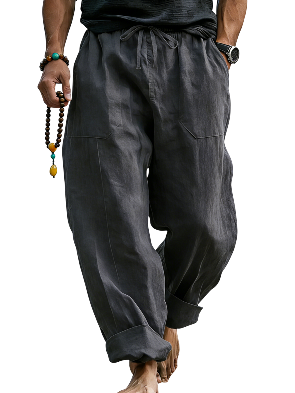 Pantalón de lino Blend holgado Fit transpirable Summer Beach Trousers para hombre