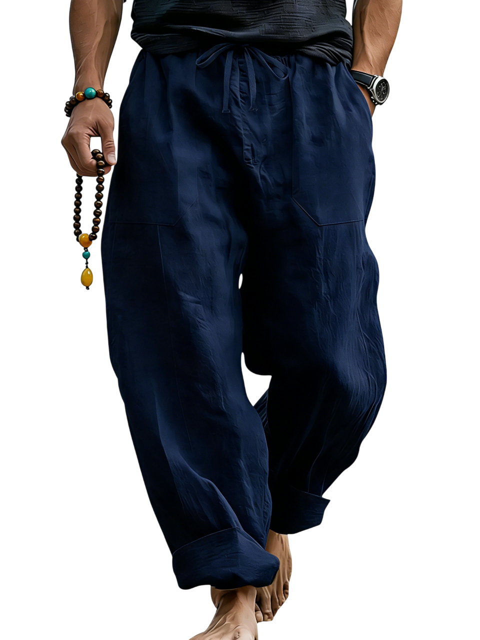 Pantalón de lino Blend holgado Fit transpirable Summer Beach Trousers para hombre
