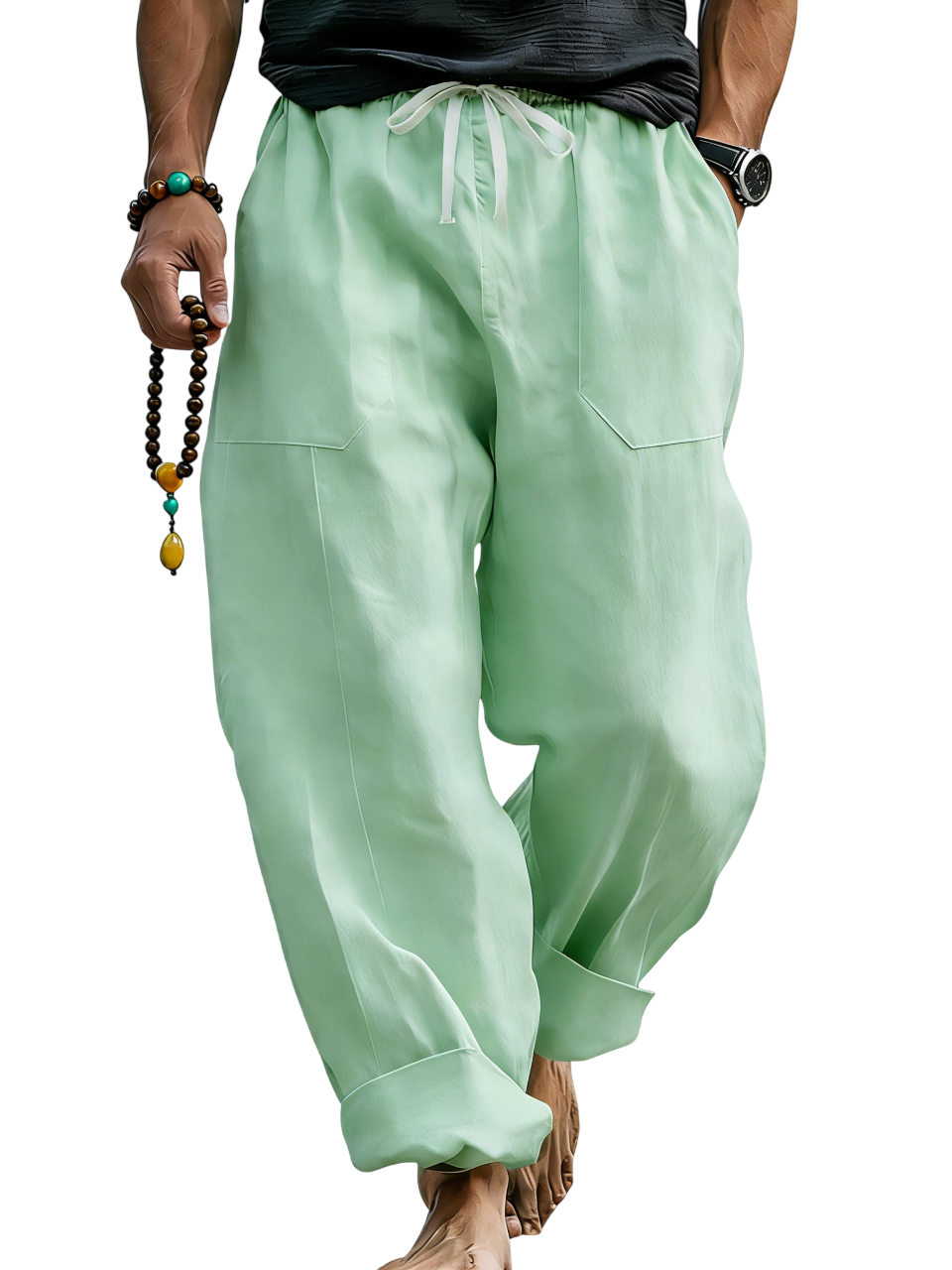 Pantalón de lino Blend holgado Fit transpirable Summer Beach Trousers para hombre