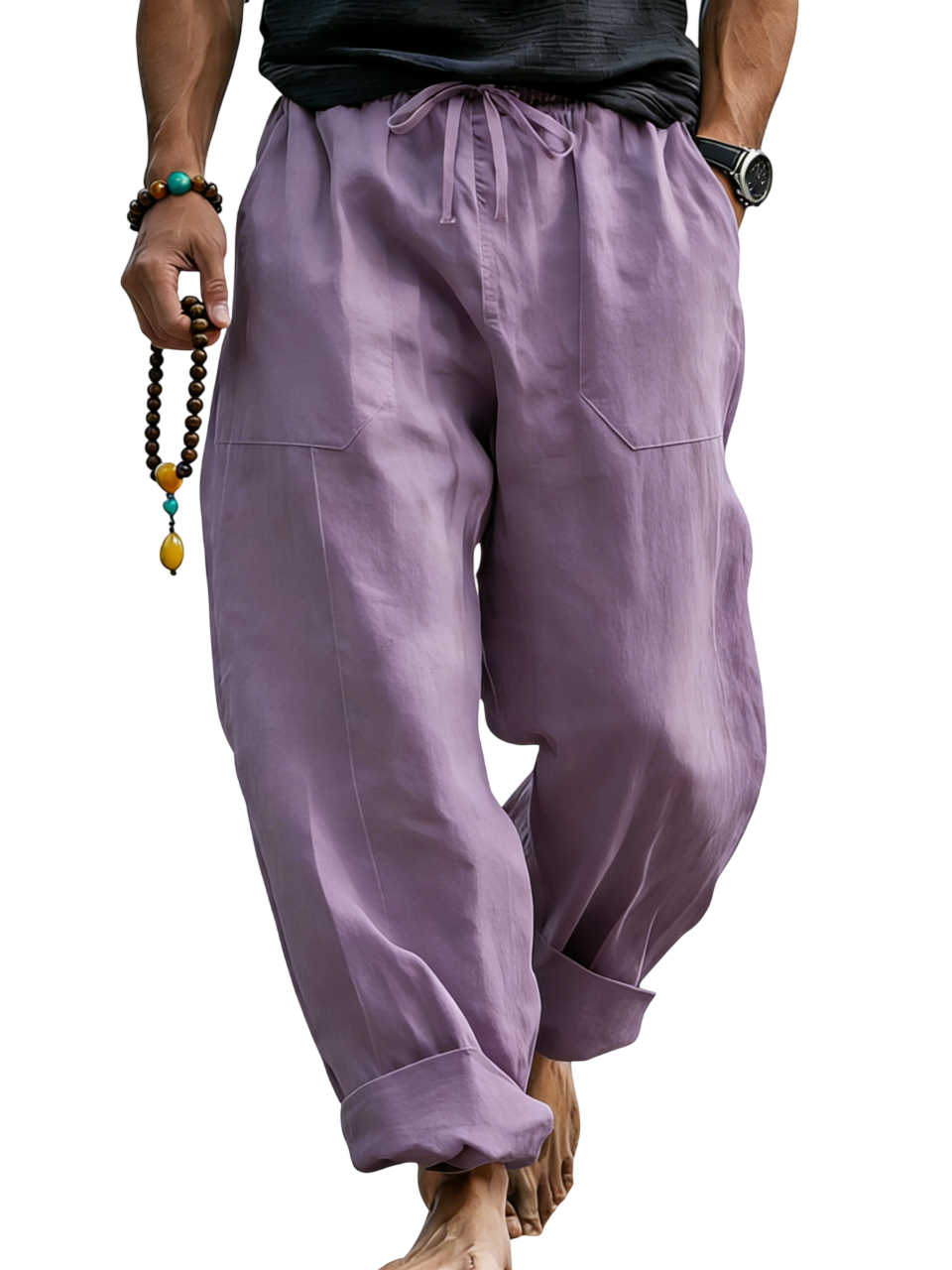 Pantalón de lino Blend holgado Fit transpirable Summer Beach Trousers para hombre