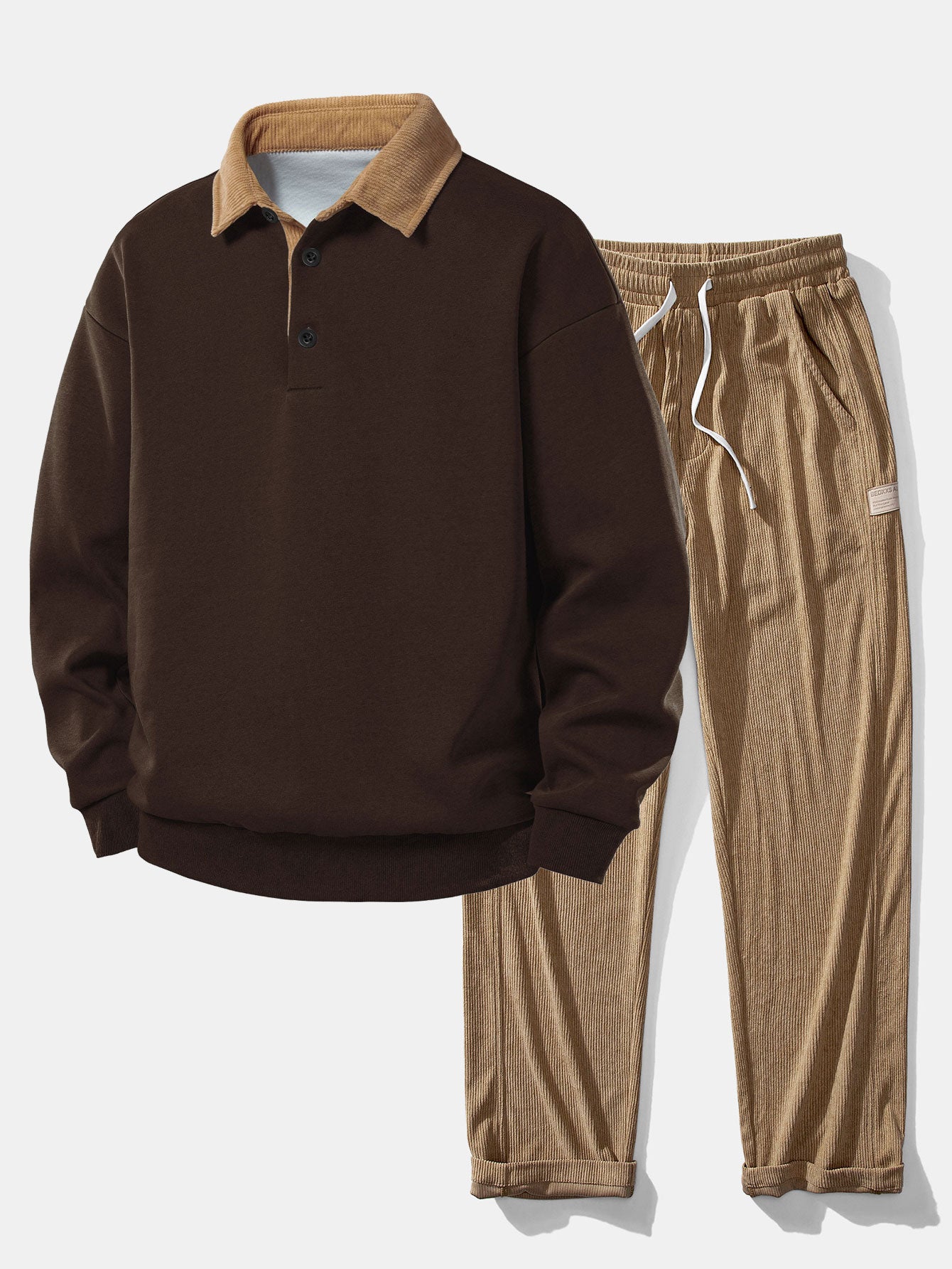 Sudadera Relax Fit Contrast Corduroy Polo Collar & Straight Leg Corduroy pantalón
