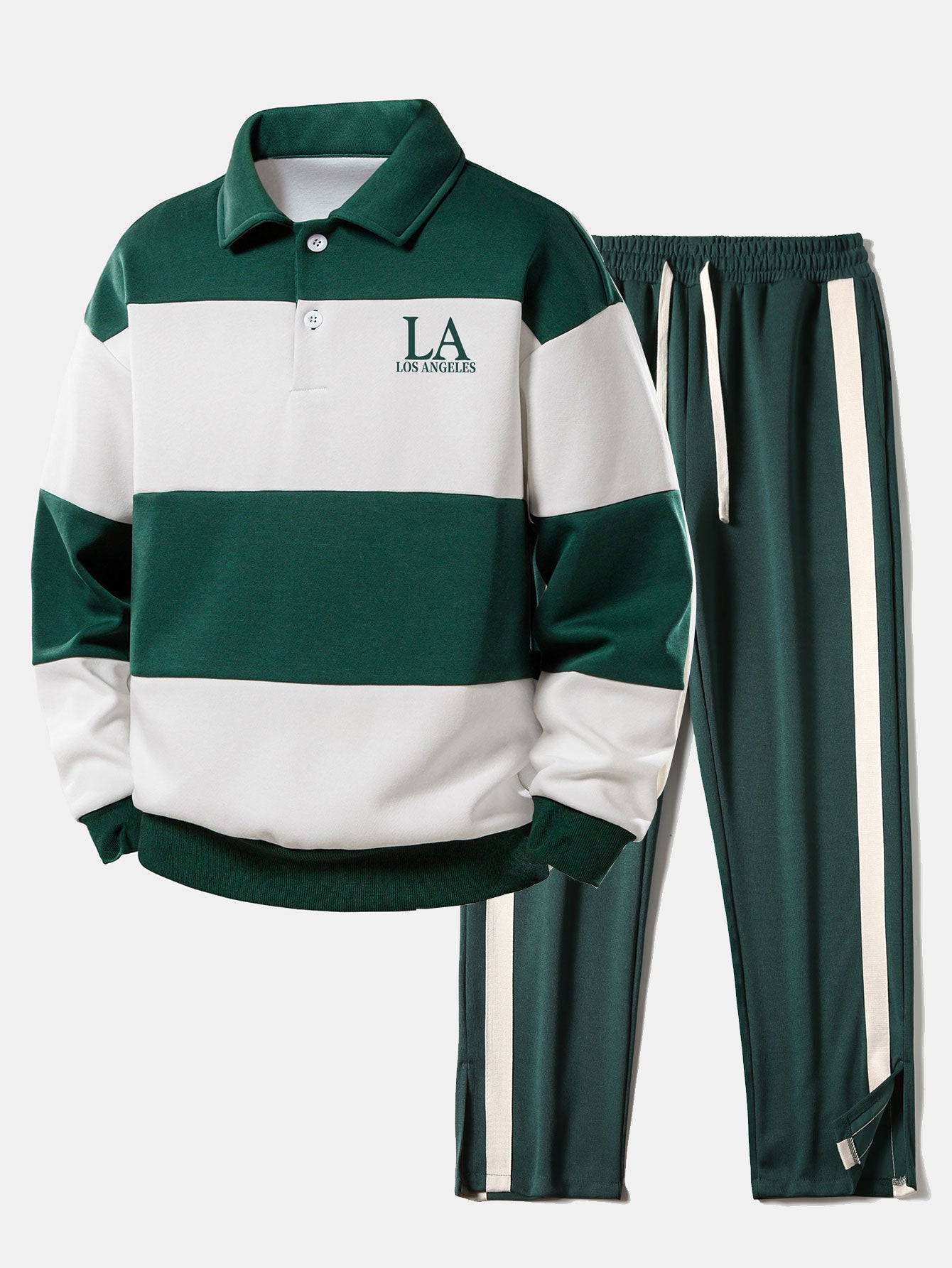 Sudadera Relax Fit Los Angeles estampado en bloques de color Polo & Slit Hem rayas pantalón