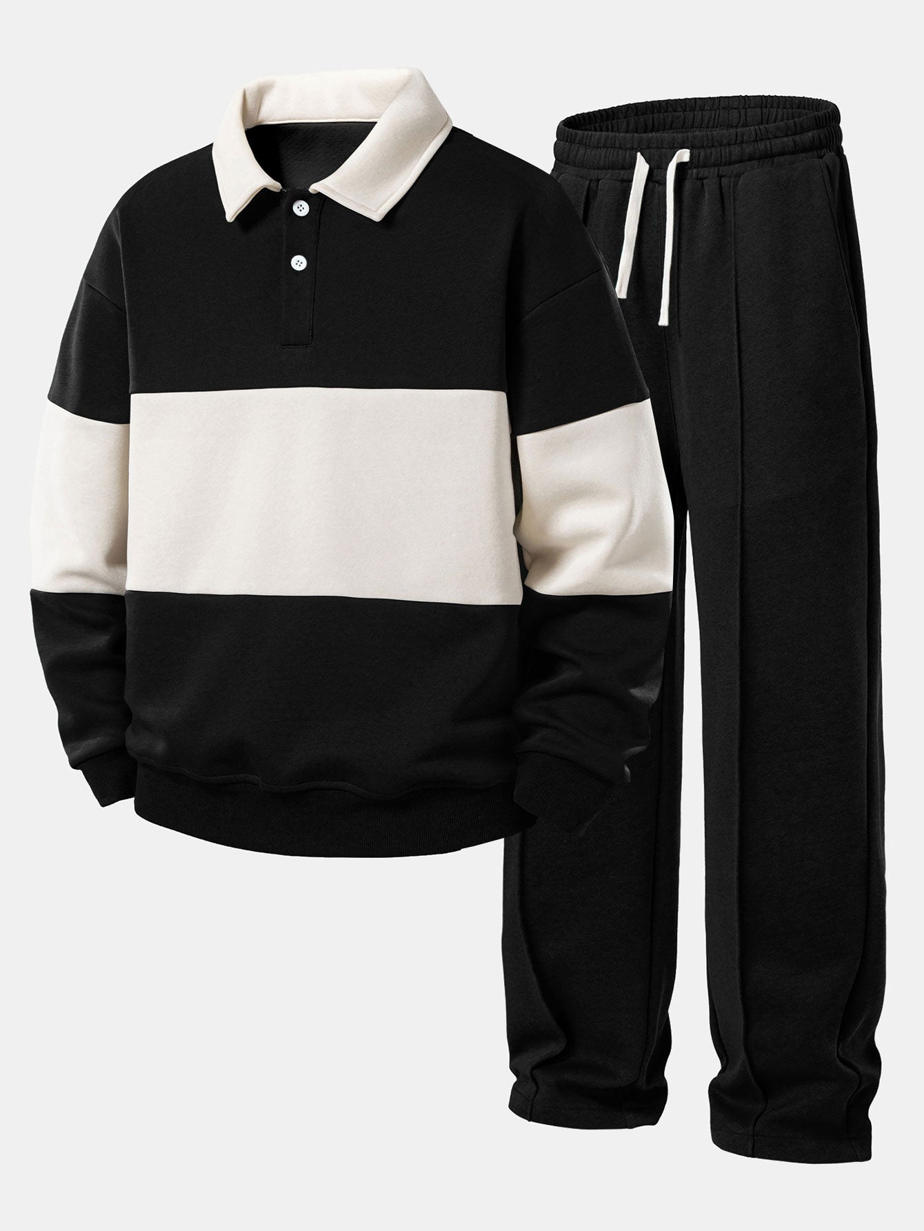 Sudadera Relax Fit en bloques de color Polo Collar & Straight Leg Pleated Pintuck Sweatpantalón