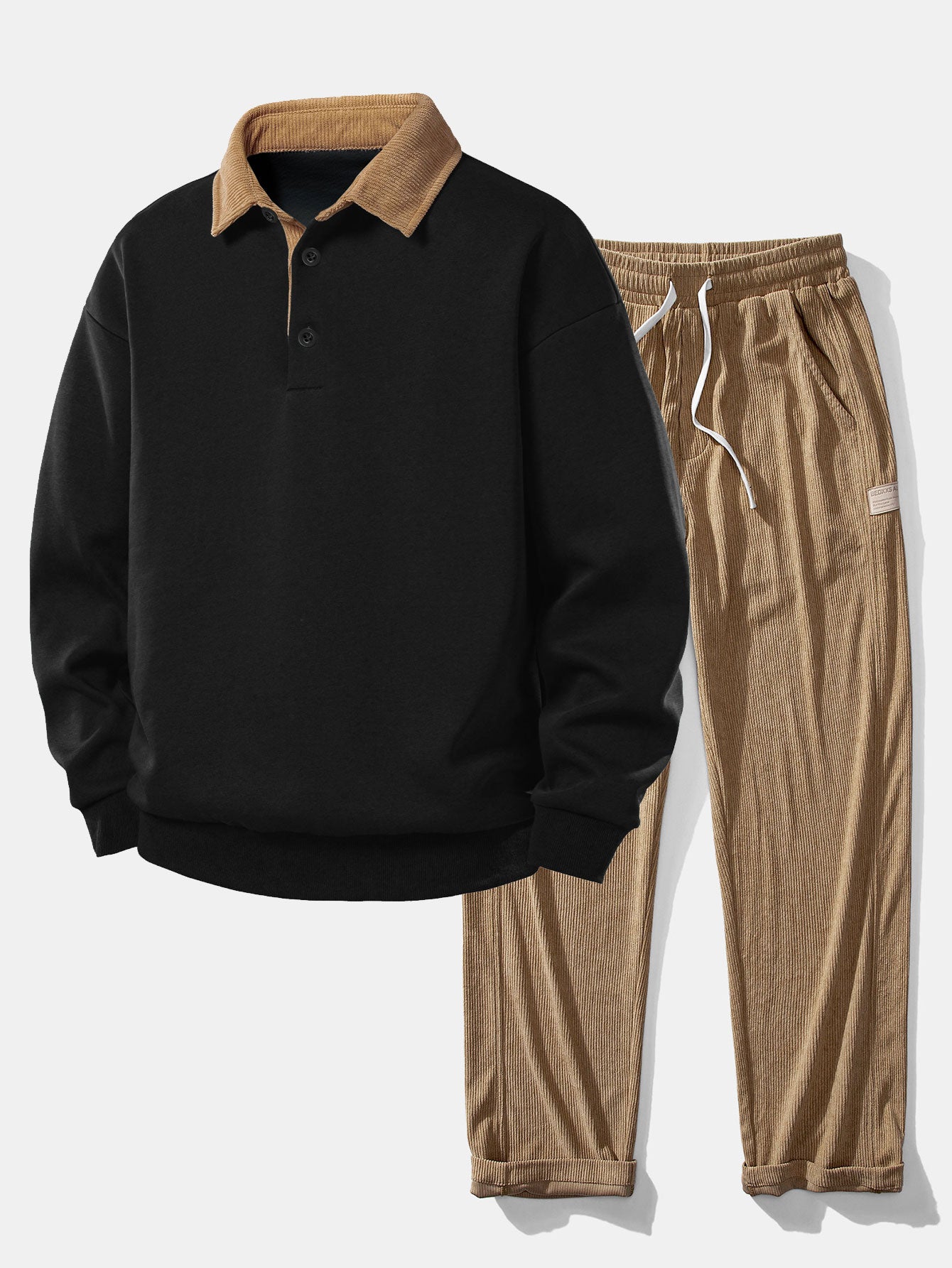 Sudadera Relax Fit Contrast Corduroy Polo Collar & Straight Leg Corduroy pantalón