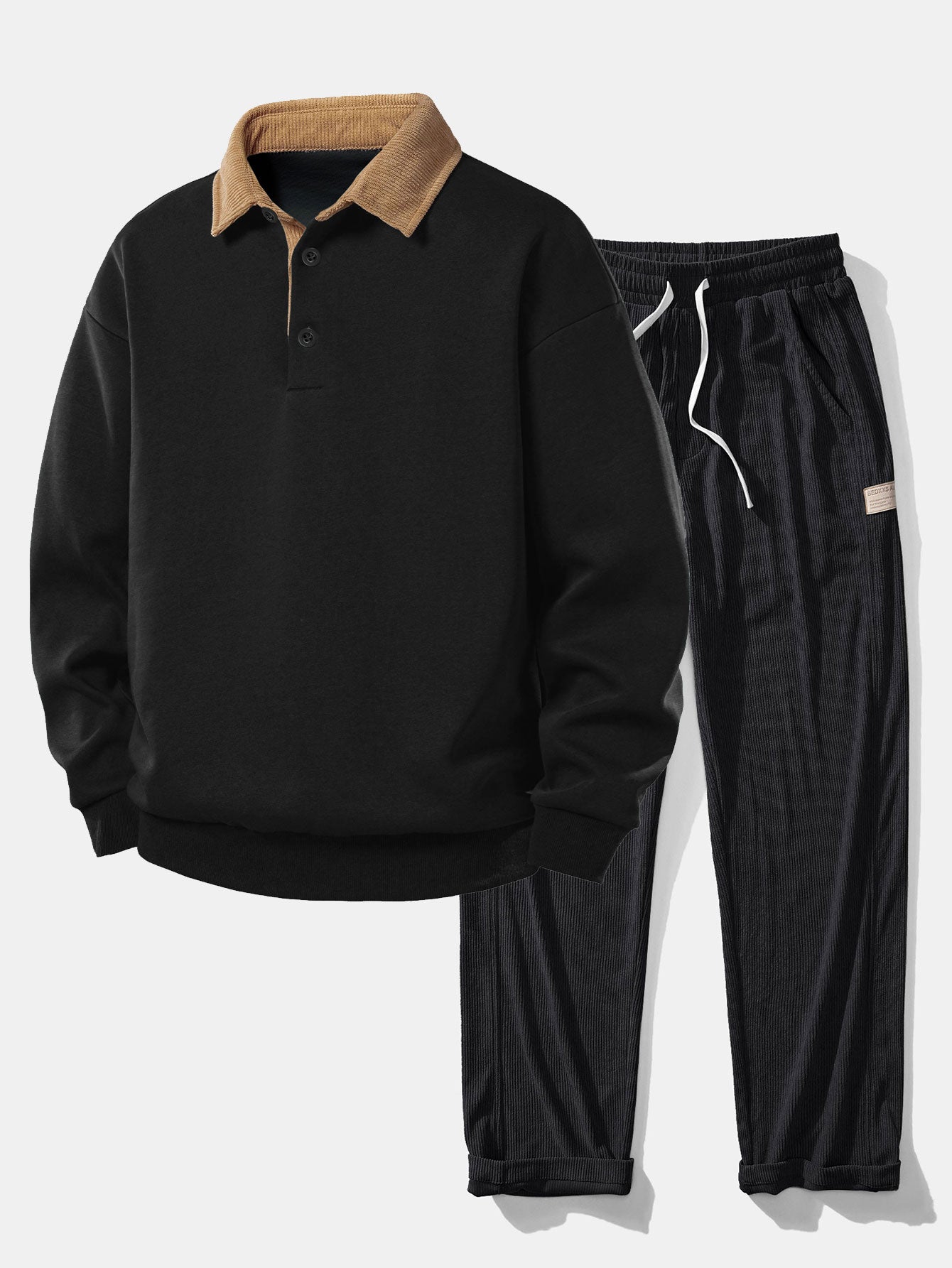 Sudadera Relax Fit Contrast Corduroy Polo Collar & Straight Leg Corduroy pantalón