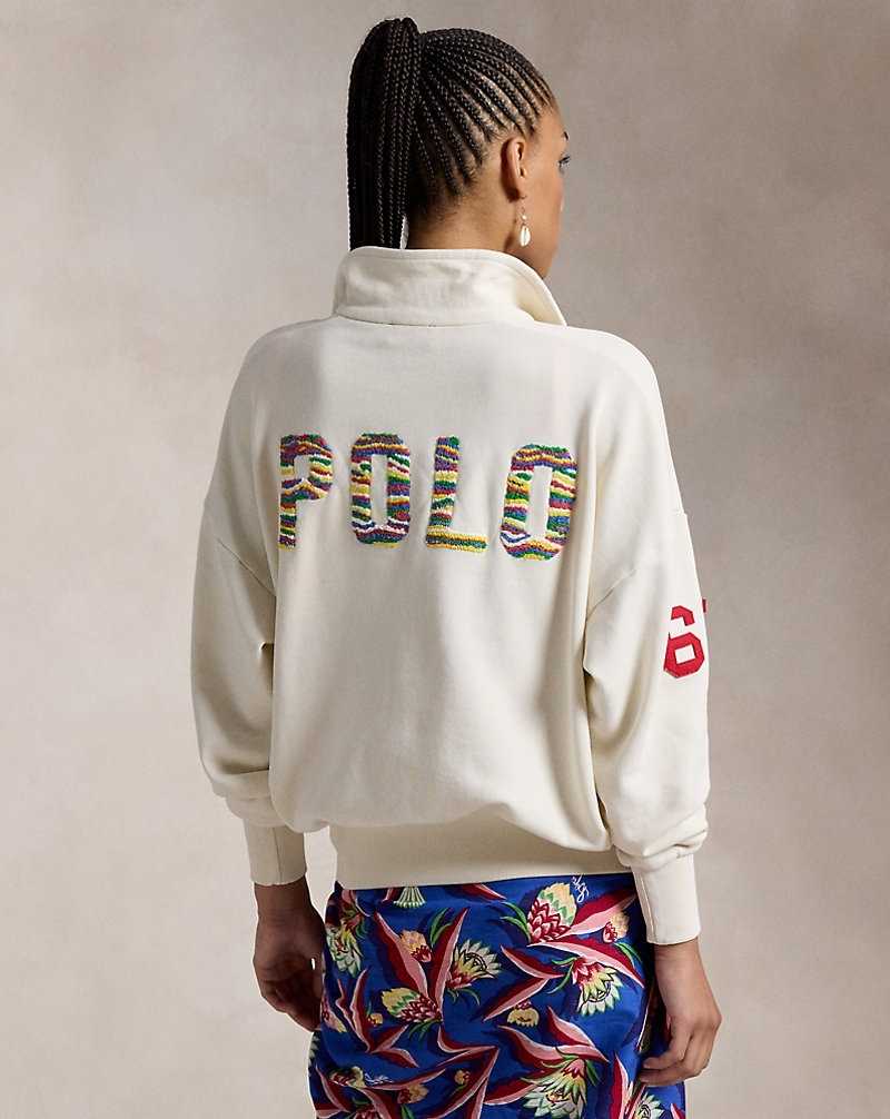 Pullover Ralph Lauren Logo French Terry Mujer Creme | GPBOMAF-75 - vista 4