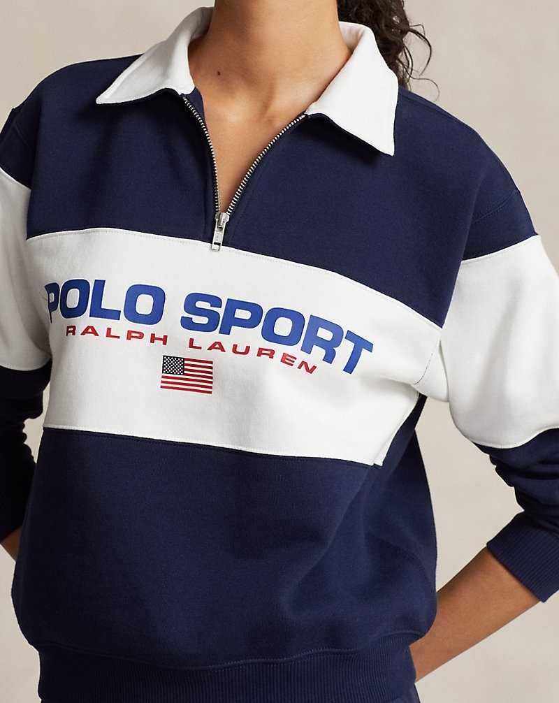 Pullover Ralph Lauren Logo Half-Zip Fleece Mujer Azul Marino | CIDLFVA-54 - vista 5