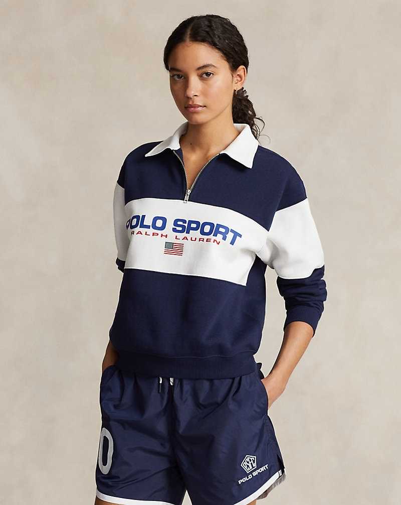 Pullover Ralph Lauren Logo Half-Zip Fleece Mujer Azul Marino | CIDLFVA-54 - vista 1