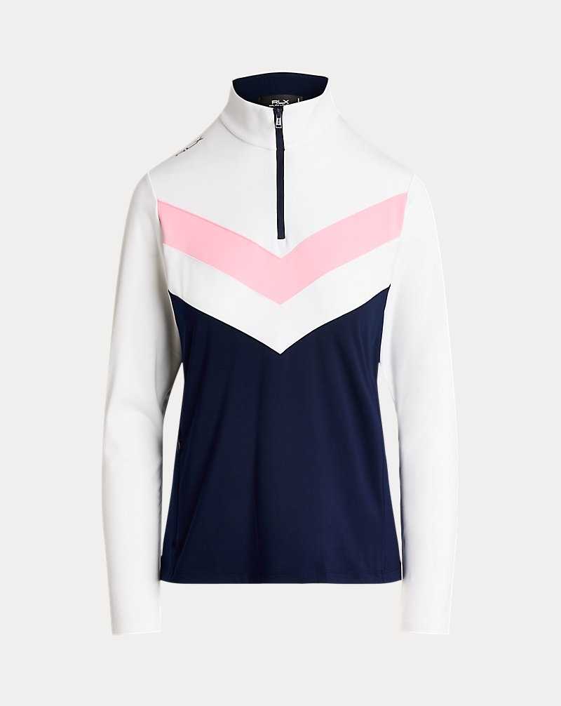 Pullover Ralph Lauren Striped Interlock Quarter-Zip Mujer Refned Nvy/Crmc White/Crs | LISRGVH-51 - vista 2