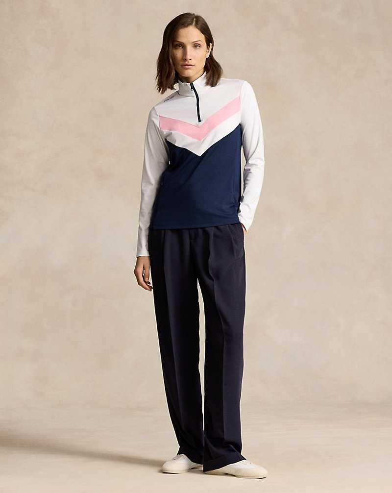 Pullover Ralph Lauren Striped Interlock Quarter-Zip Mujer Refned Nvy/Crmc White/Crs | LISRGVH-51 - vista 3