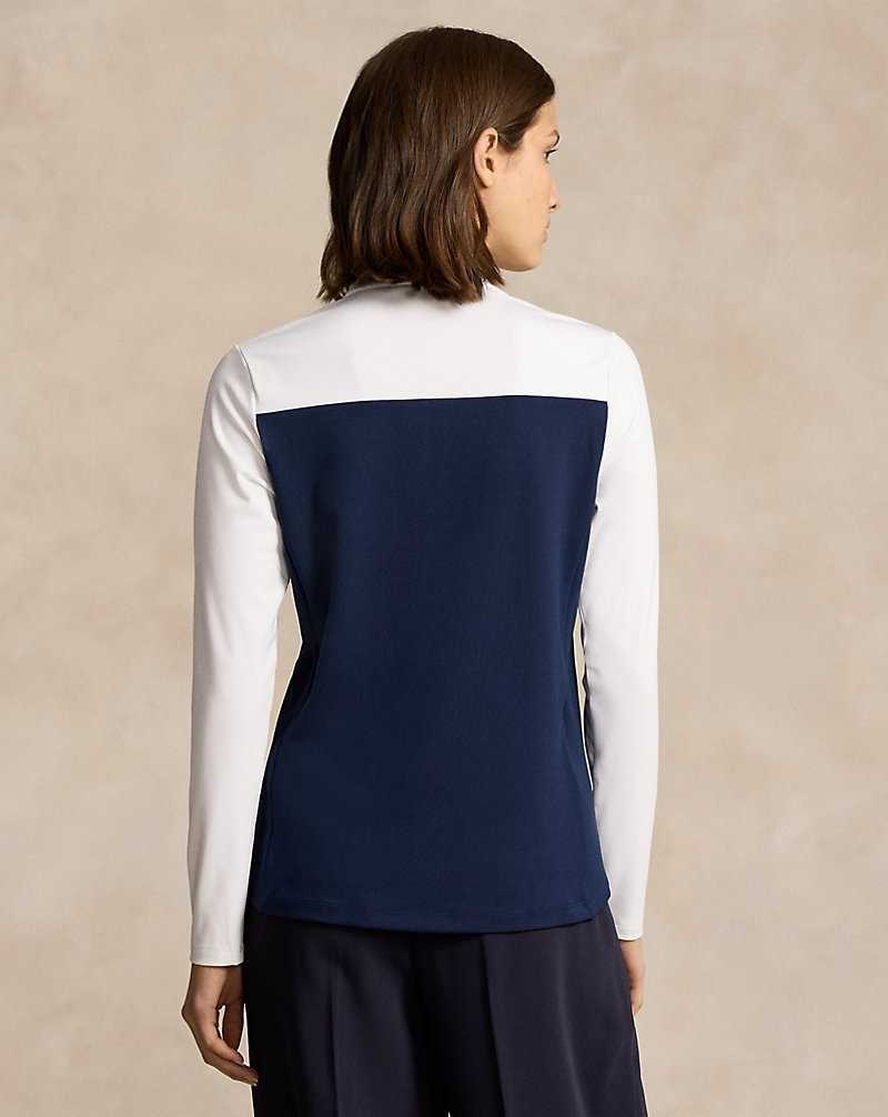 Pullover Ralph Lauren Striped Interlock Quarter-Zip Mujer Refned Nvy/Crmc White/Crs | LISRGVH-51 - vista 4