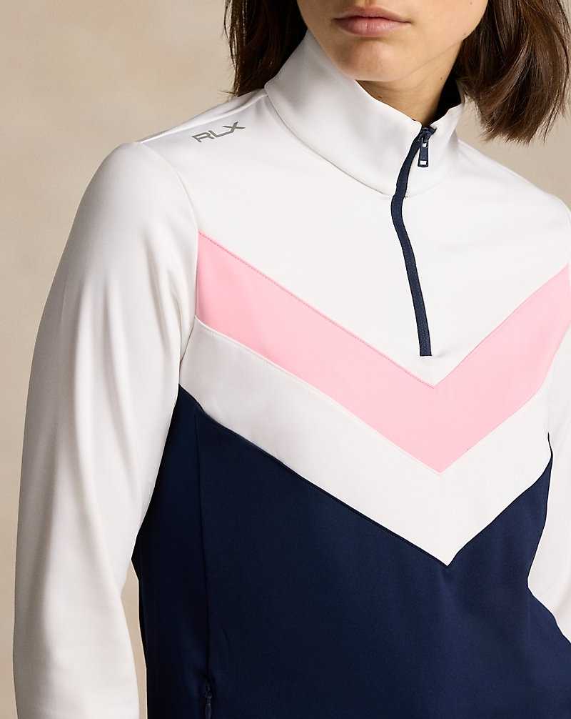 Pullover Ralph Lauren Striped Interlock Quarter-Zip Mujer Refned Nvy/Crmc White/Crs | LISRGVH-51 - vista 5