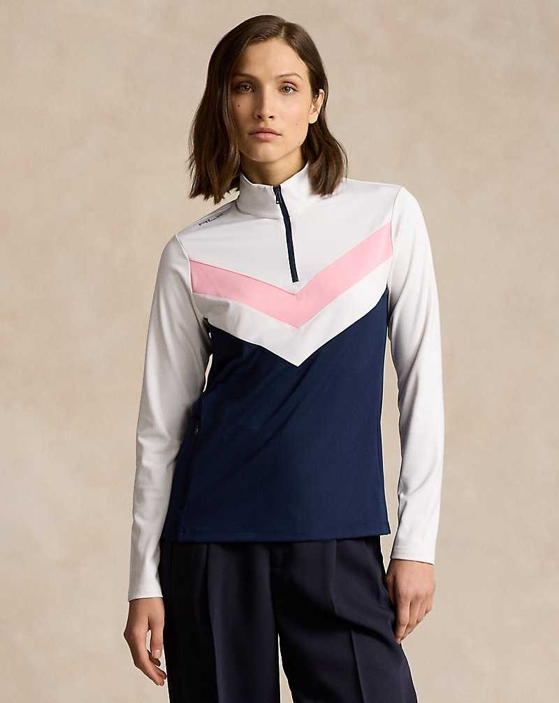 Pullover Ralph Lauren Striped Interlock Quarter-Zip Mujer Refned Nvy/Crmc White/Crs | LISRGVH-51 - vista 1