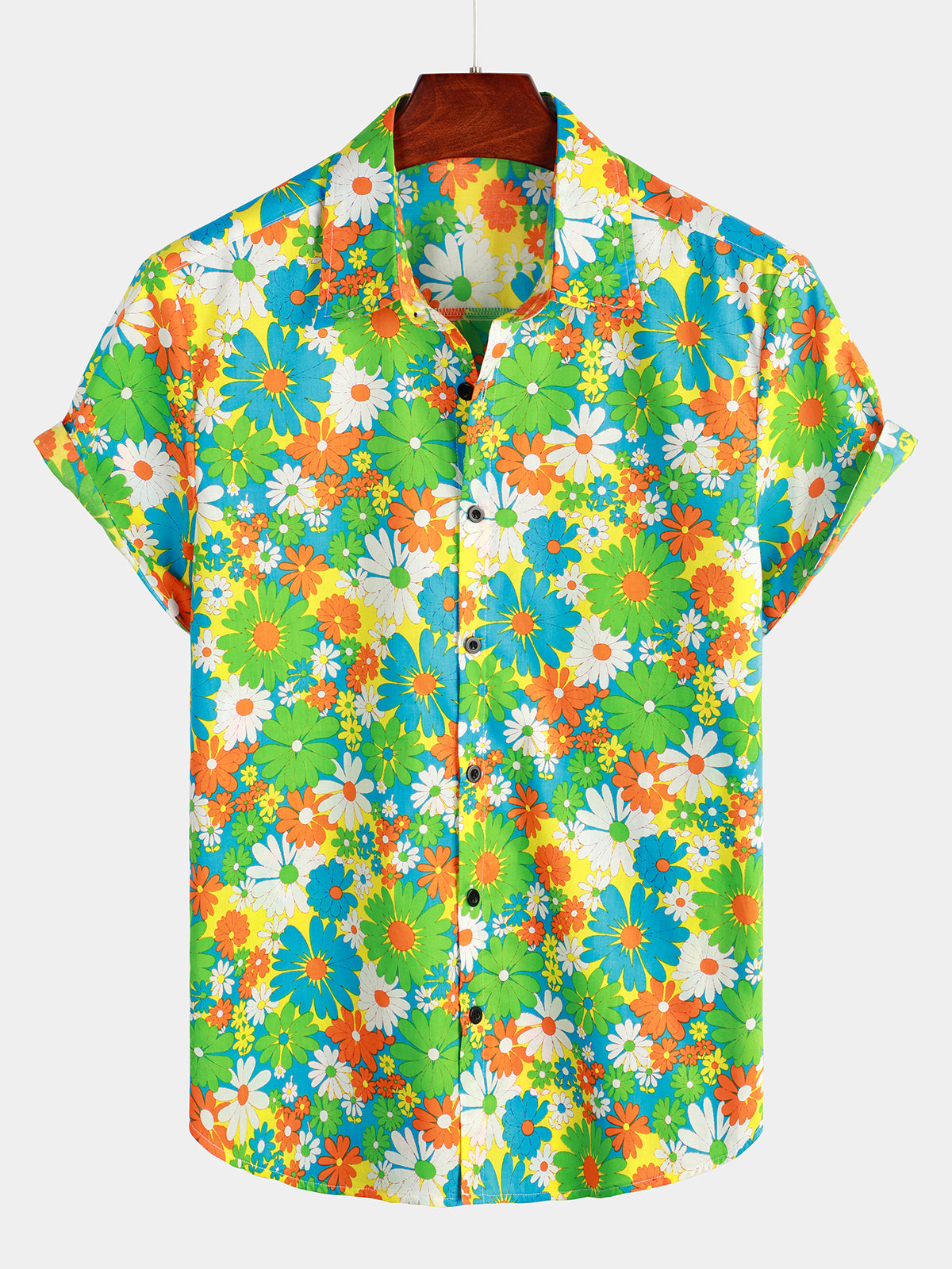 Camisa Green floral de algodón Tropical Button Up Hawaiian para hombre