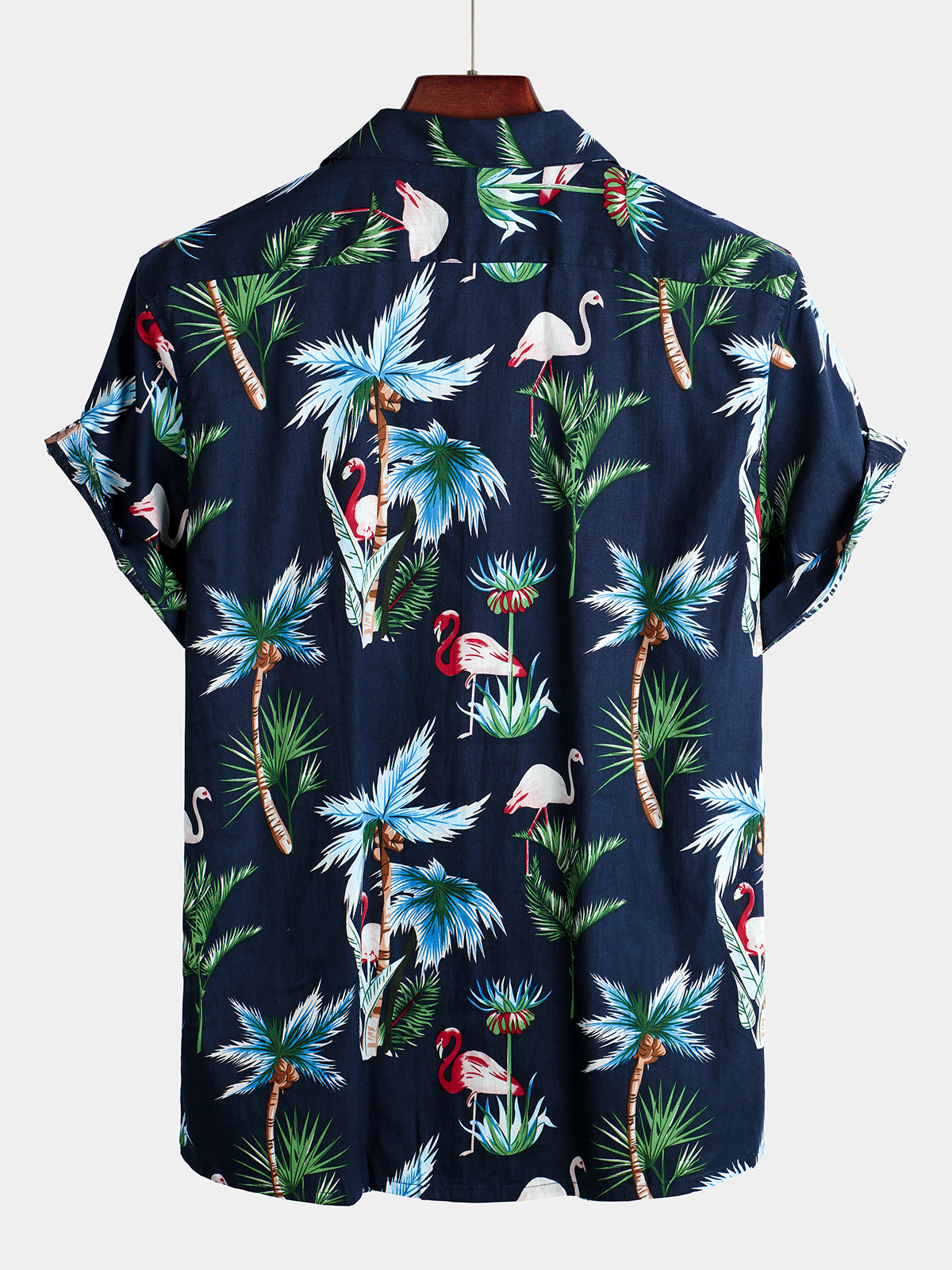 Camisa Flamingo estampado de algodón Hawaiian de manga corta para hombre