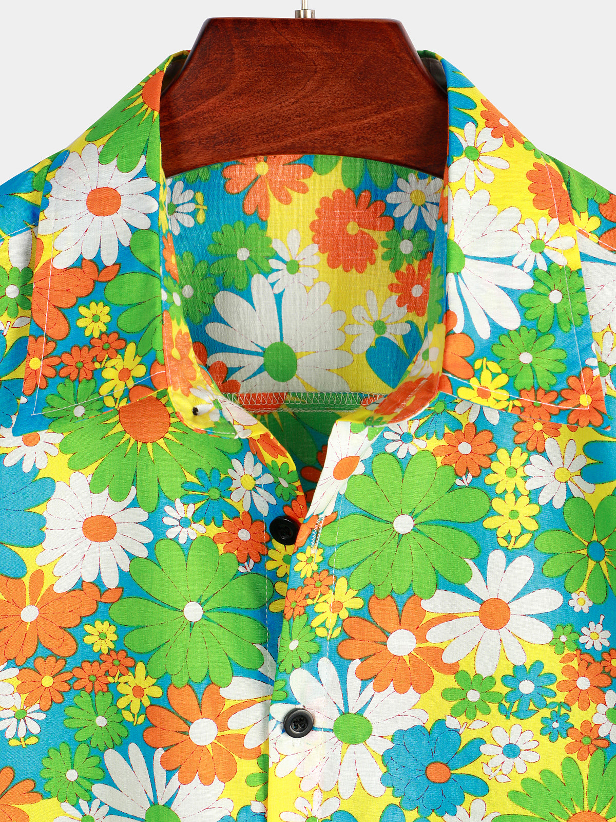 Camisa Green floral de algodón Tropical Button Up Hawaiian para hombre