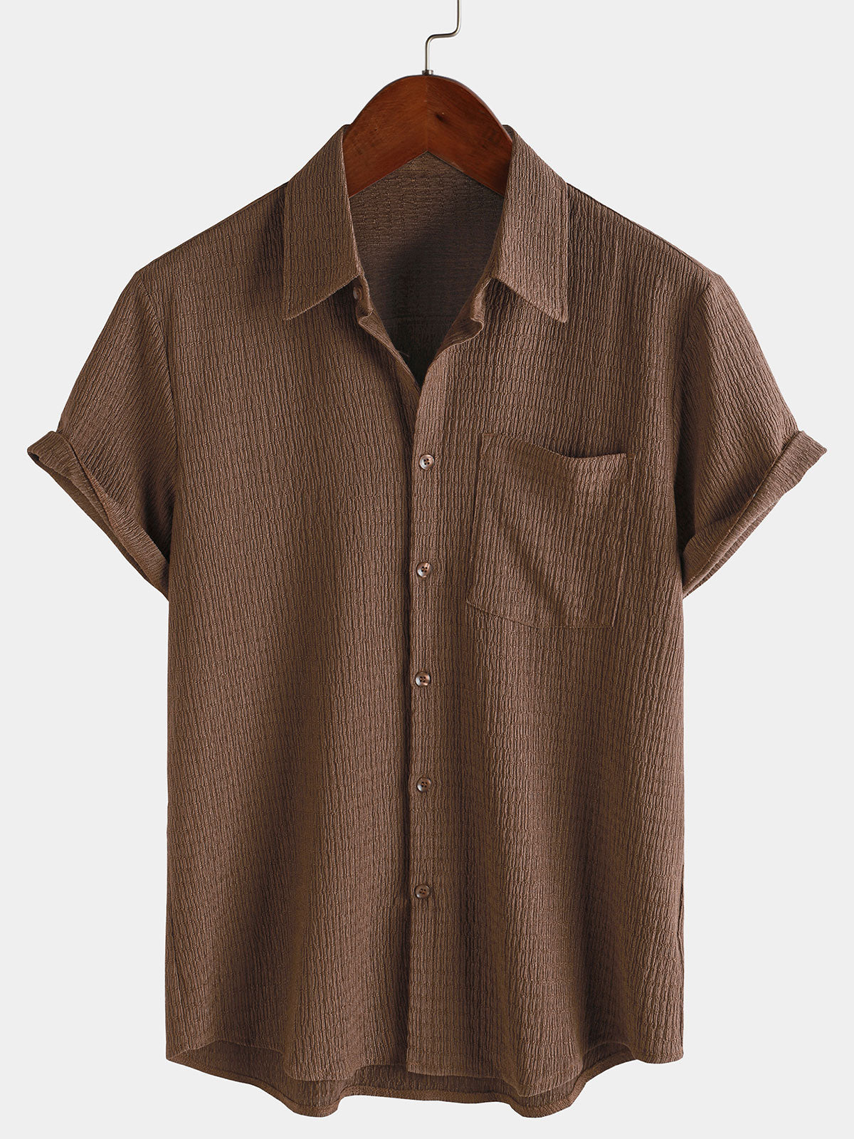 Camisa Summer de color sólido Pocket casual de manga corta para hombre