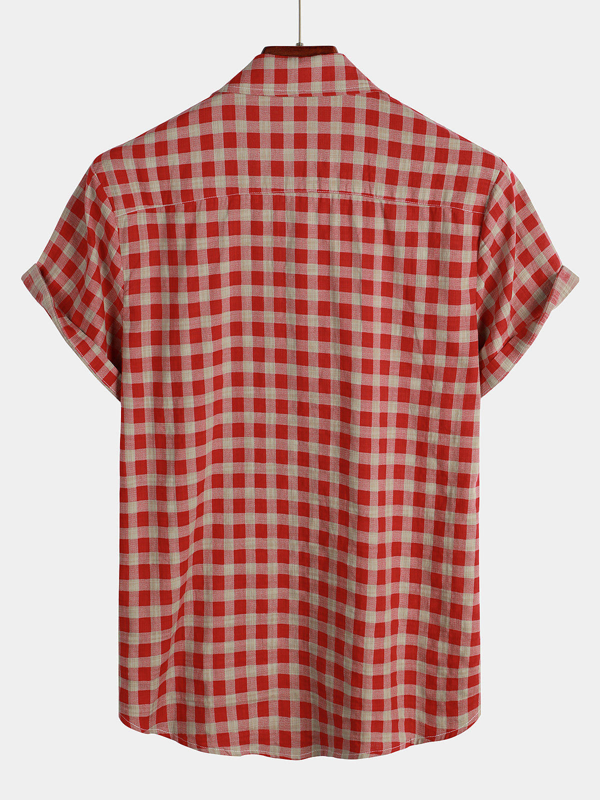Camisa Red Check estampado a cuadros Pocket Button Up de manga corta para hombre