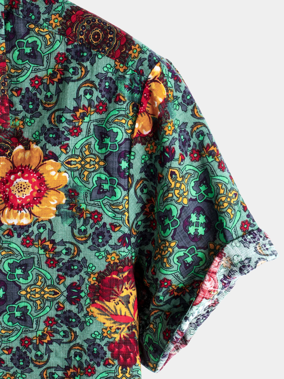 Camisa vintage Flower estampado de algodón de manga corta para hombre