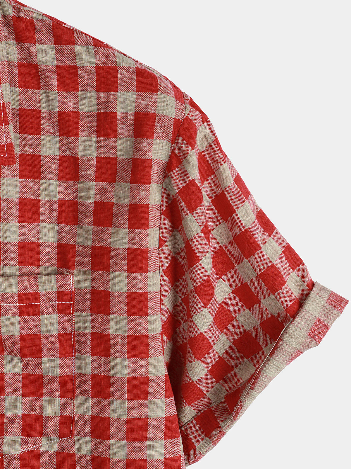 Camisa Red Check estampado a cuadros Pocket Button Up de manga corta para hombre