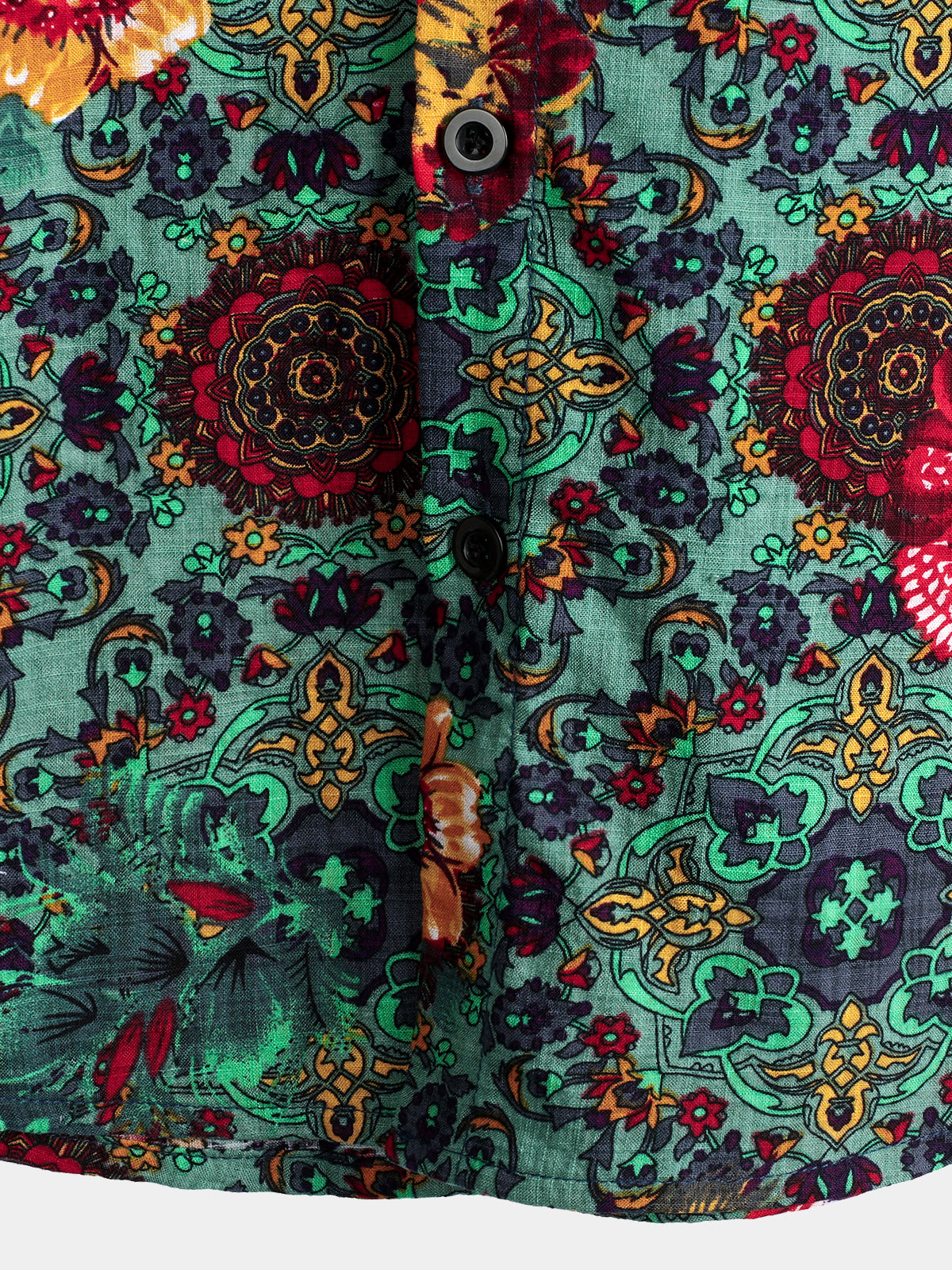 Camisa vintage Flower estampado de algodón de manga corta para hombre