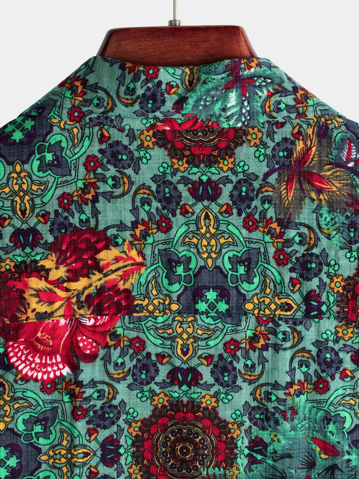 Camisa vintage Flower estampado de algodón de manga corta para hombre