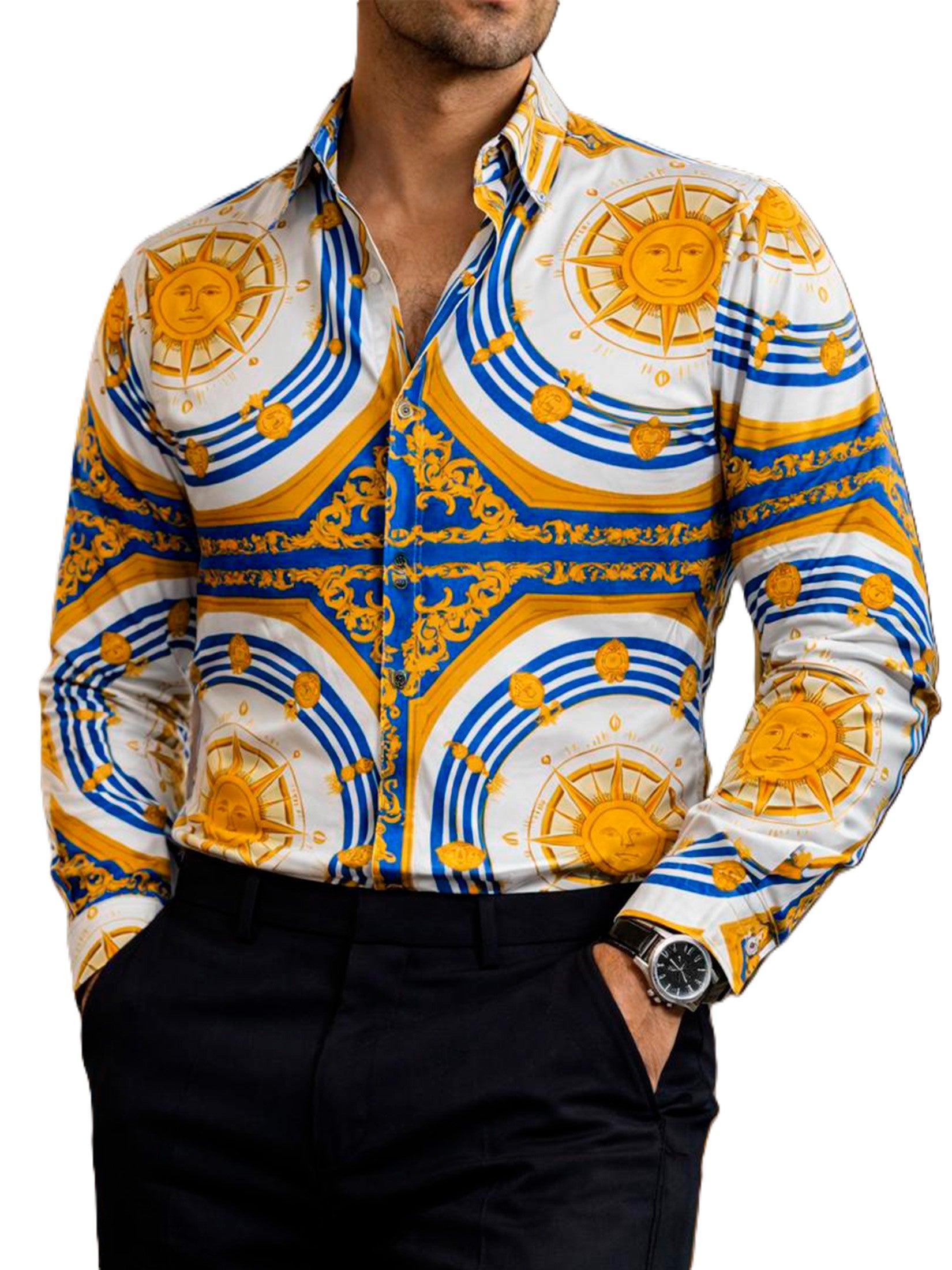 Camisa casual man white SUNS golden figures blue