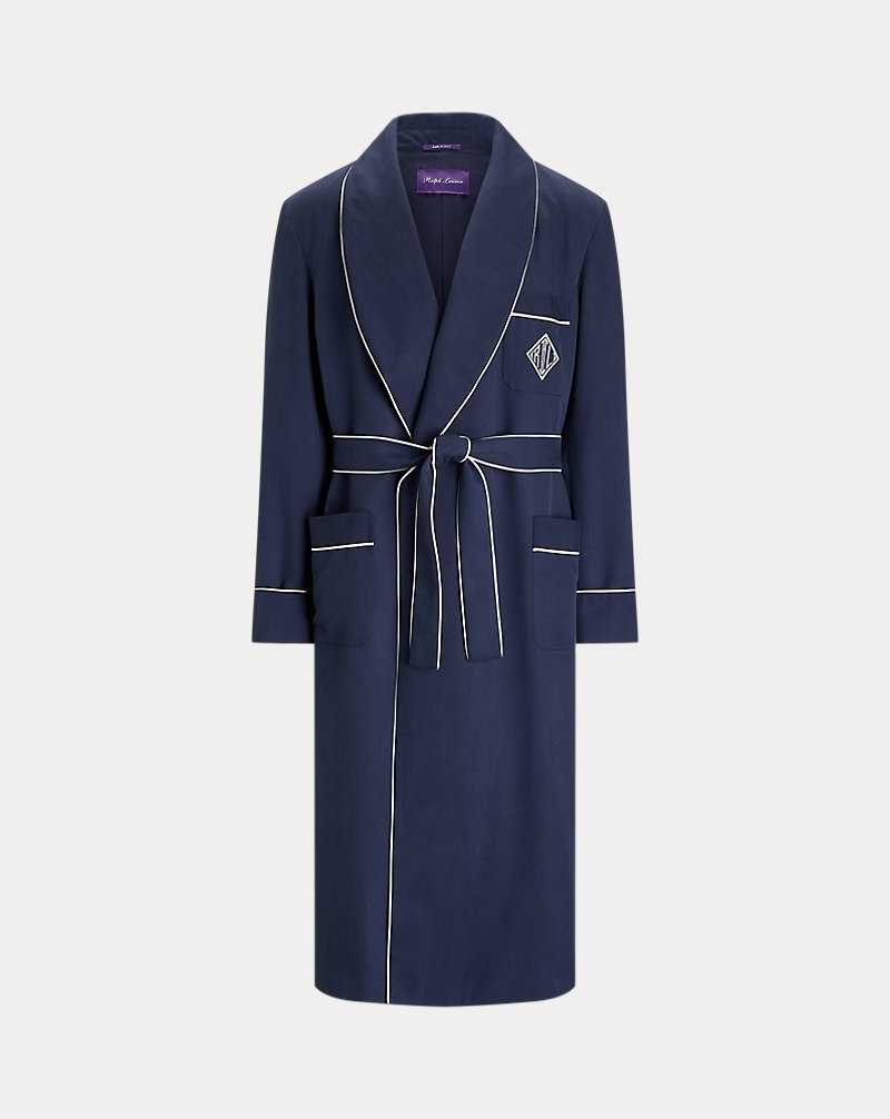 Ropa De Casa Ralph Lauren Monogram Silk Twill Robe Hombre Azul Marino | BGHZCXL-03 - vista 2