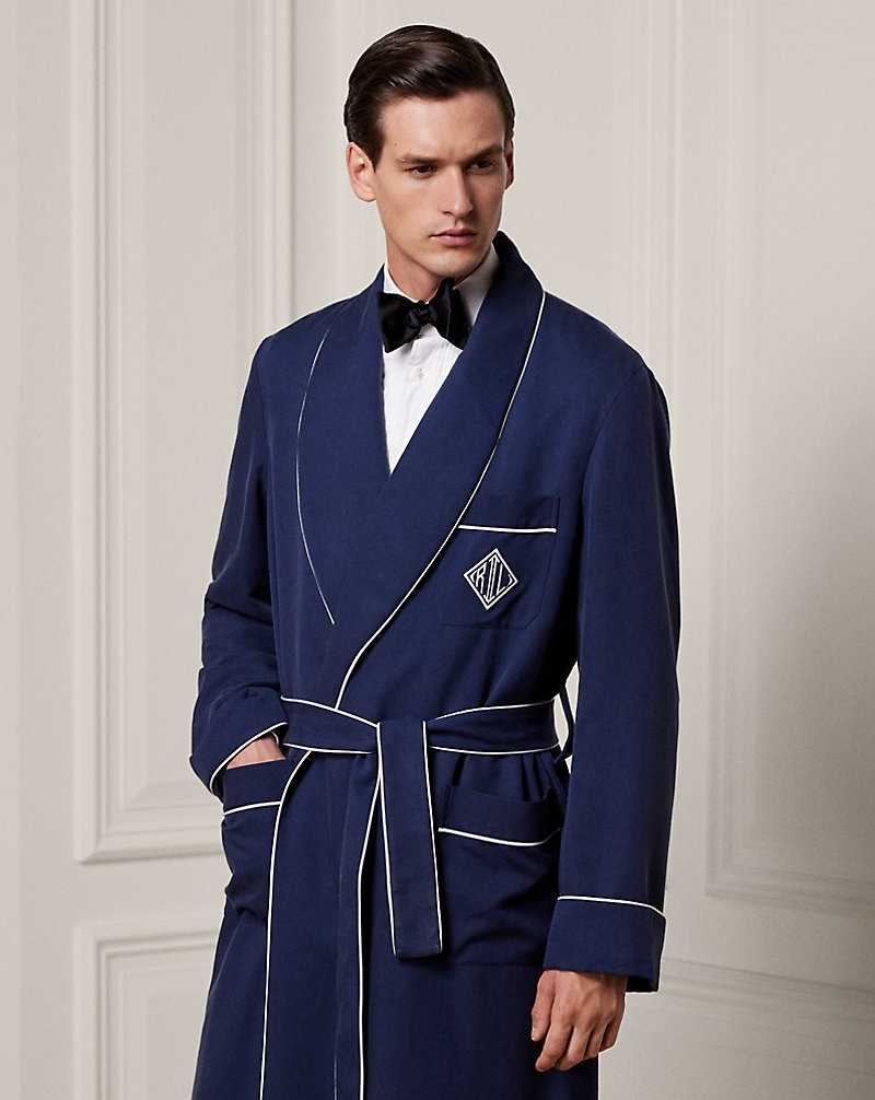 Ropa De Casa Ralph Lauren Monogram Silk Twill Robe Hombre Azul Marino | BGHZCXL-03 - vista 3
