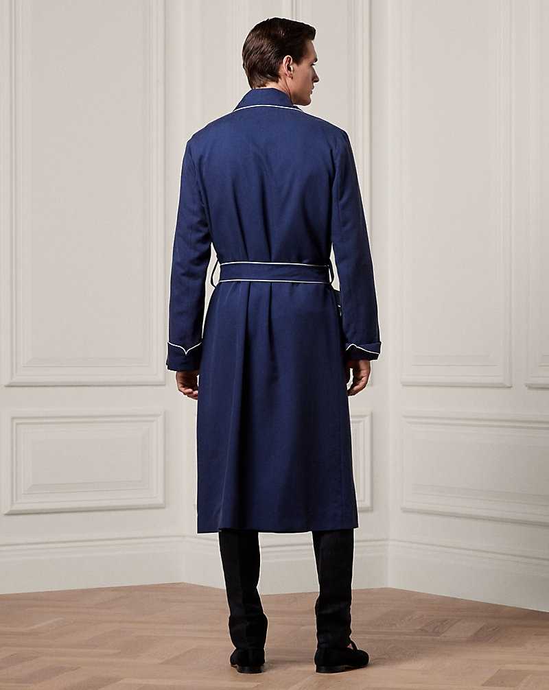 Ropa De Casa Ralph Lauren Monogram Silk Twill Robe Hombre Azul Marino | BGHZCXL-03 - vista 4