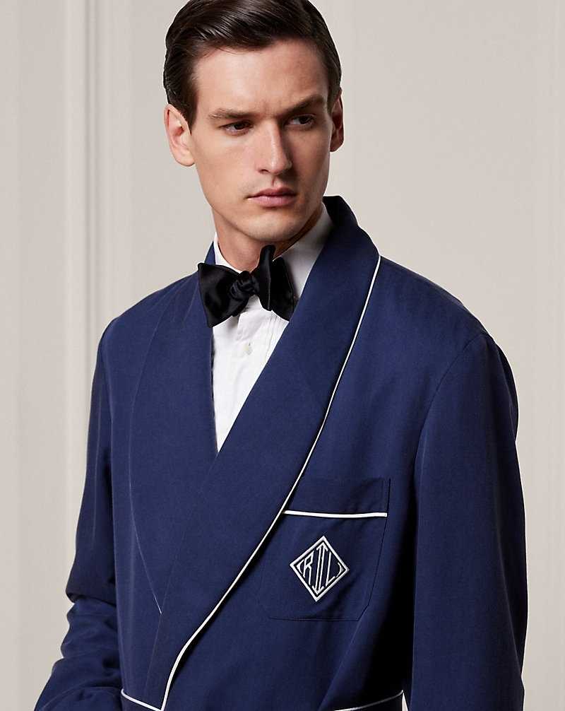 Ropa De Casa Ralph Lauren Monogram Silk Twill Robe Hombre Azul Marino | BGHZCXL-03 - vista 5