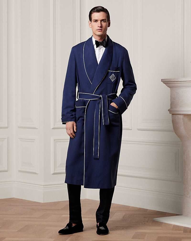 Ropa De Casa Ralph Lauren Monogram Silk Twill Robe Hombre Azul Marino | BGHZCXL-03 - vista 1