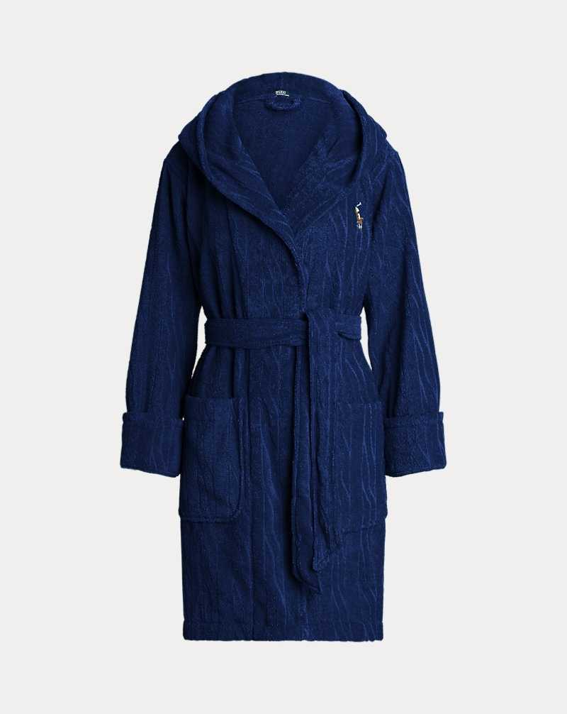 Ropa De Dormir Ralph Lauren Cable Cotton Terry Hooded Robe Mujer Azul Marino | WIHRKAO-36 - vista 2