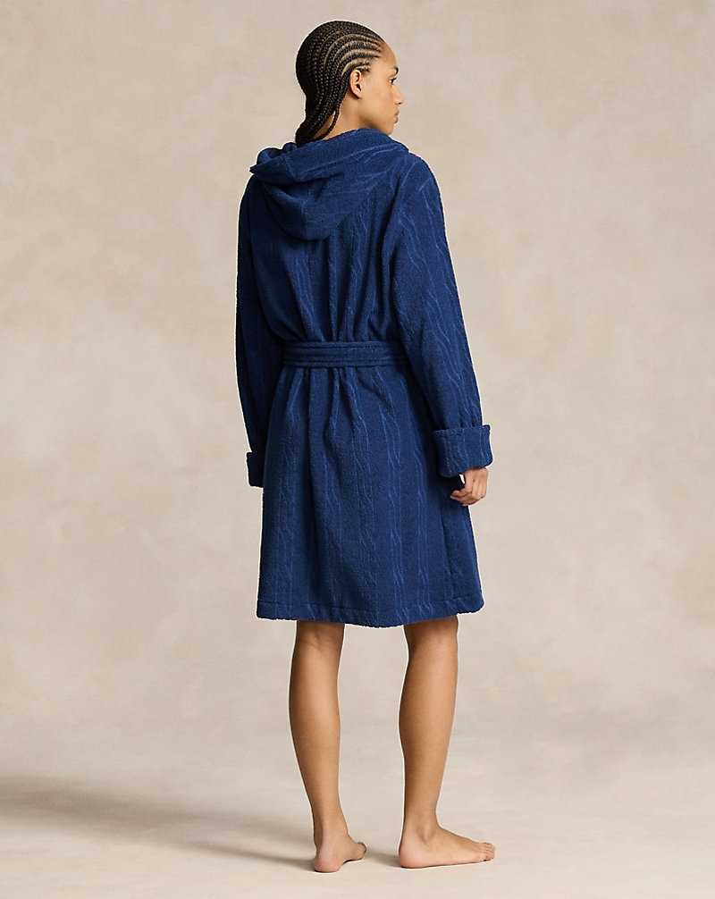 Ropa De Dormir Ralph Lauren Cable Cotton Terry Hooded Robe Mujer Azul Marino | WIHRKAO-36 - vista 4