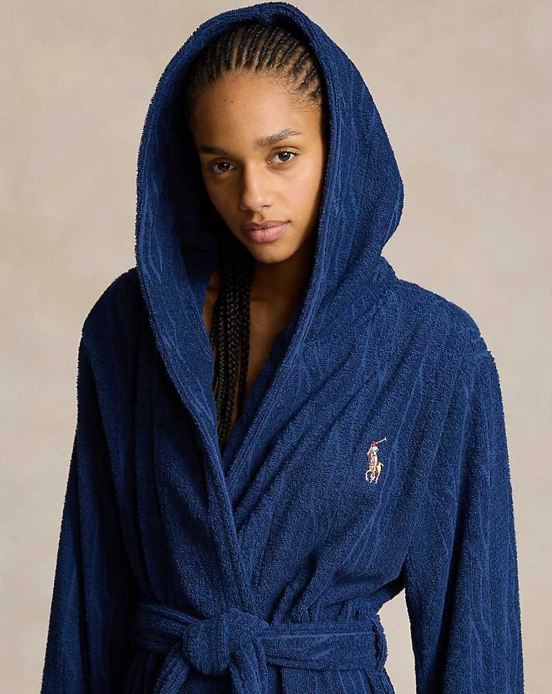 Ropa De Dormir Ralph Lauren Cable Cotton Terry Hooded Robe Mujer Azul Marino | WIHRKAO-36 - vista 5