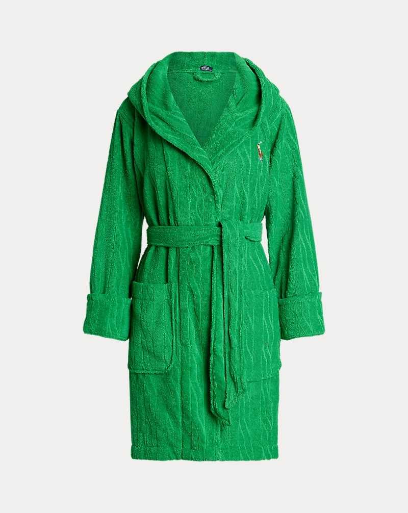 Ropa De Dormir Ralph Lauren Cable Cotton Terry Hooded Robe Mujer Bright Clover | JANZOLW-59 - vista 2