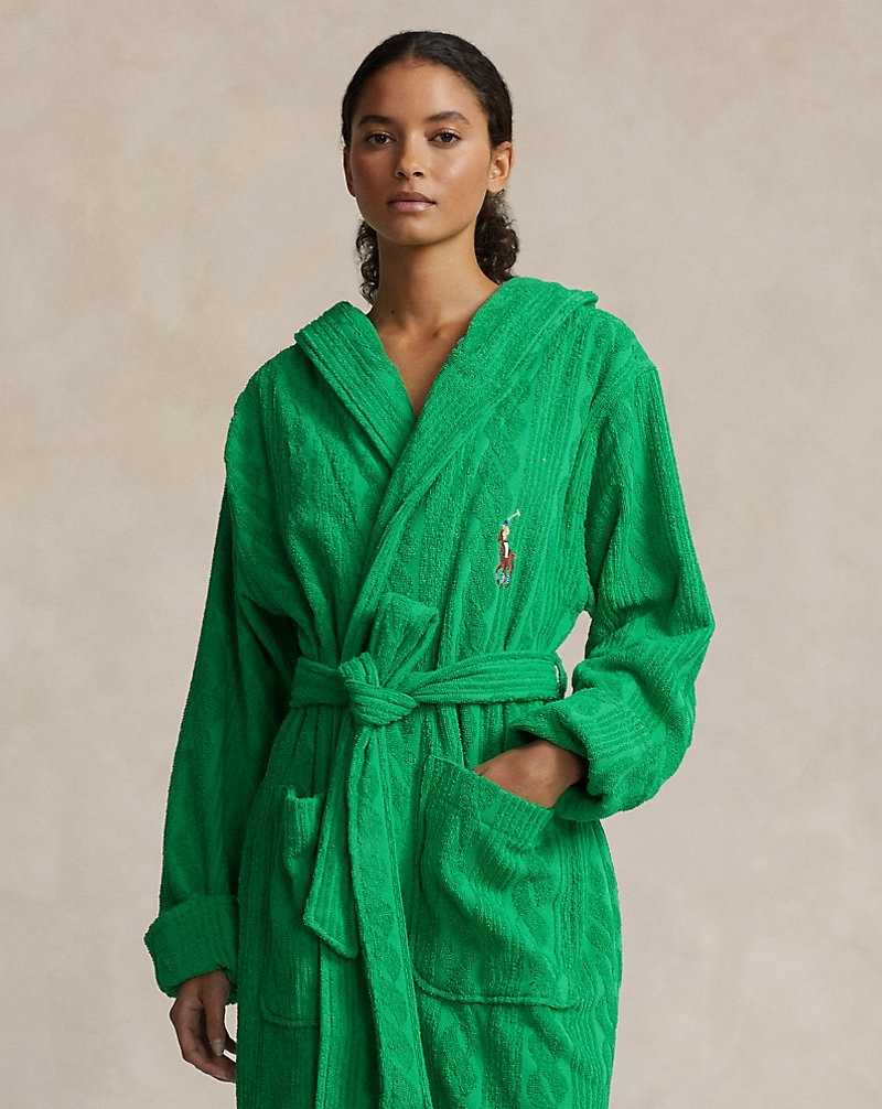 Ropa De Dormir Ralph Lauren Cable Cotton Terry Hooded Robe Mujer Bright Clover | JANZOLW-59 - vista 3