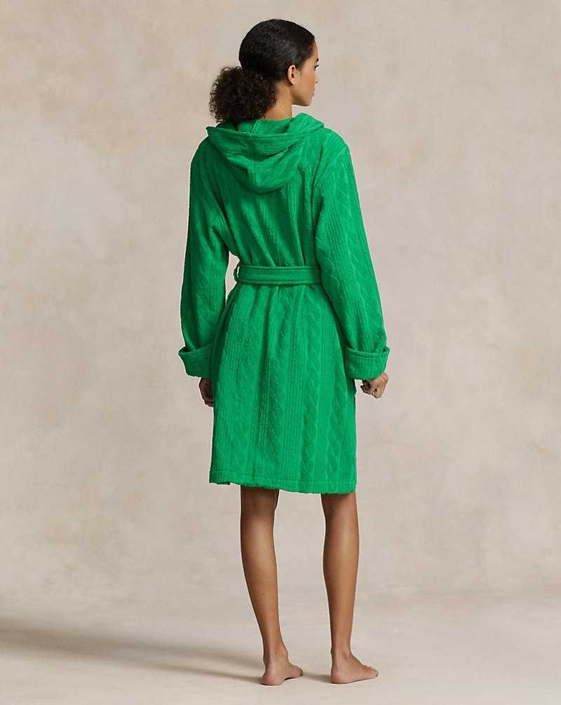 Ropa De Dormir Ralph Lauren Cable Cotton Terry Hooded Robe Mujer Bright Clover | JANZOLW-59 - vista 4